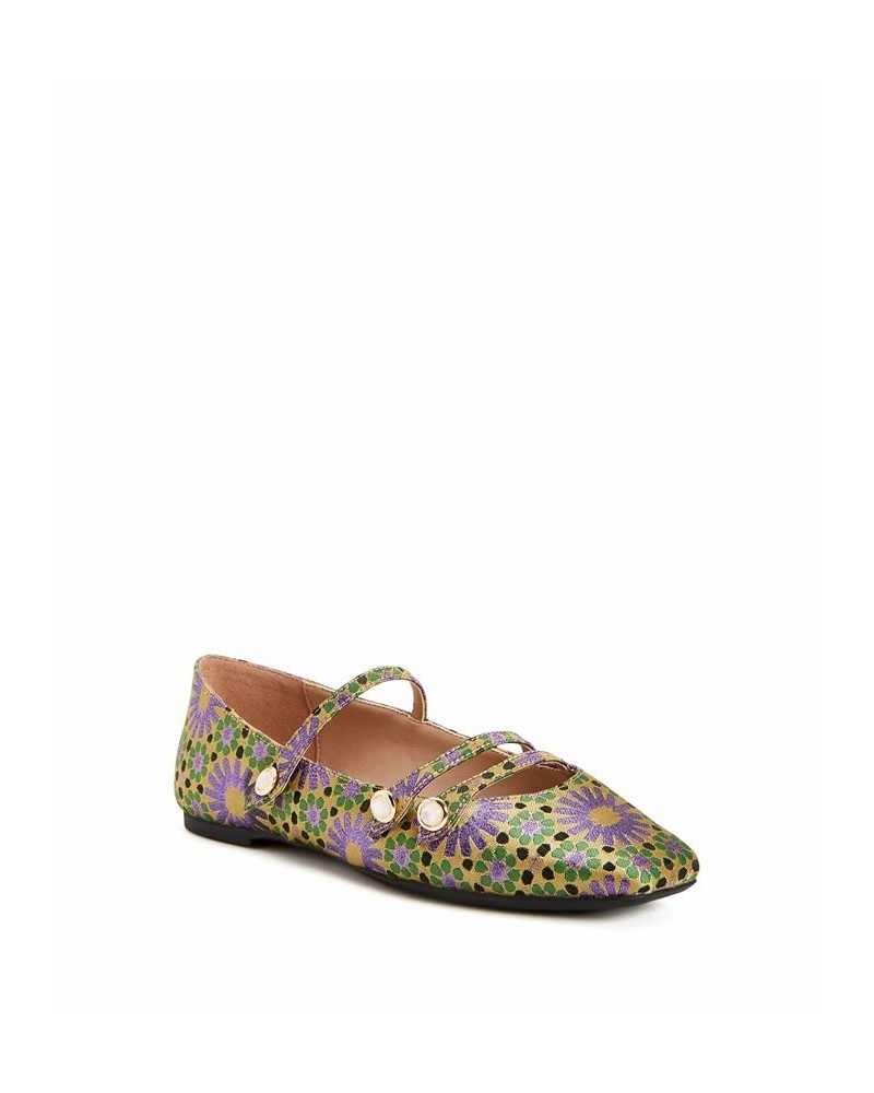 Women's The Evie Button Mary Jane Flats Purple $50.49 Shoes