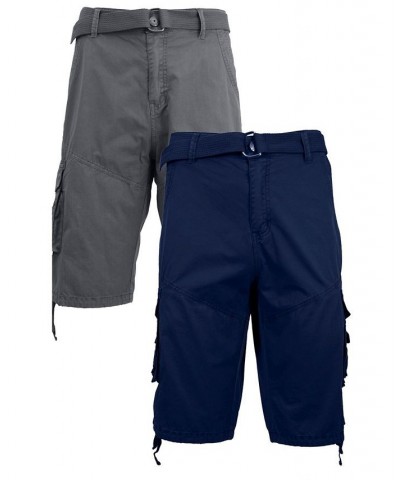 Men's Belted Cargo Shorts with Twill Flat Front Washed Utility Pockets, Pack of 2 Grey and Navy $34.30 Shorts