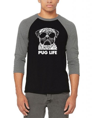 Men's Pug Life Raglan Baseball Word Art T-shirt Gray $20.70 T-Shirts