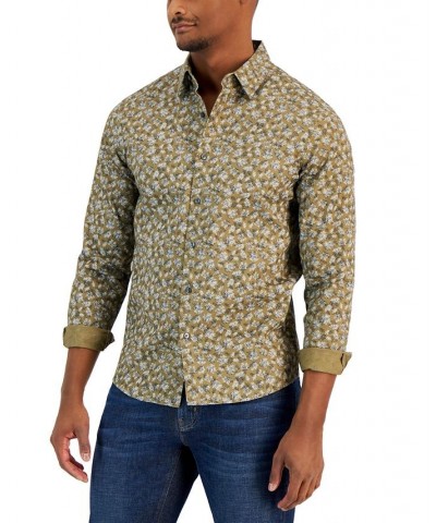 Men's Slim-Fit Stretch Multi Floral Bouquet Print Long-Sleeve Button-Up Shirt Green $29.60 Shirts