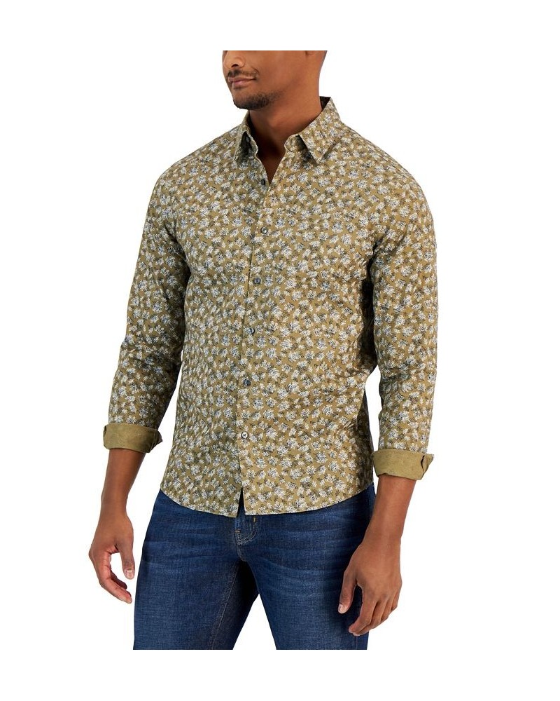 Men's Slim-Fit Stretch Multi Floral Bouquet Print Long-Sleeve Button-Up Shirt Green $29.60 Shirts