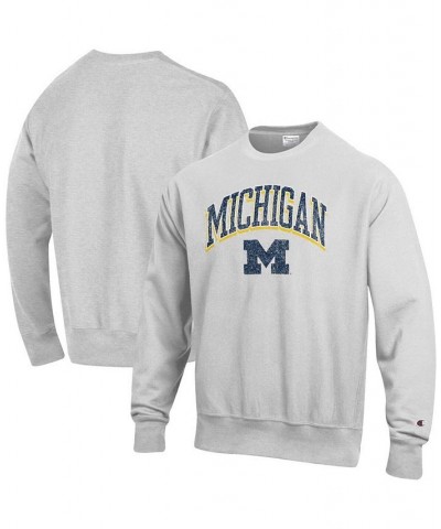 Men's Gray Michigan Wolverines Arch Over Logo Reverse Weave Pullover Sweatshirt $46.74 Sweatshirt
