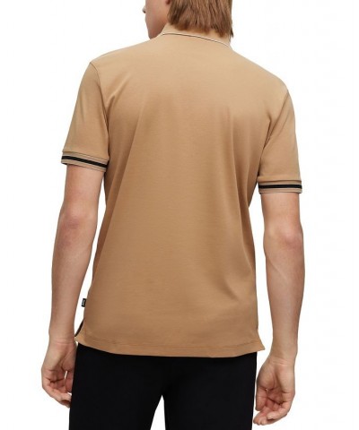 BOSS Men's Interlock-Cotton Contrast Tipping Polo Shirt Tan/Beige $39.68 Polo Shirts