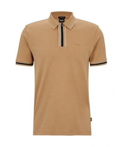 BOSS Men's Interlock-Cotton Contrast Tipping Polo Shirt Tan/Beige $39.68 Polo Shirts