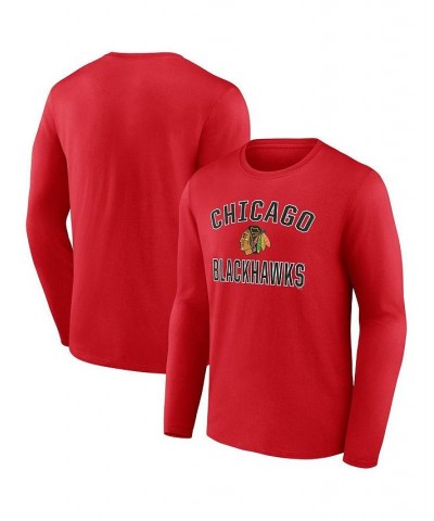 Men's Branded Red Chicago Blackhawks Victory Arch Logo Long Sleeve T-shirt $17.64 T-Shirts