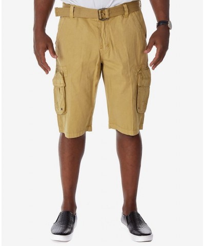 Men's Belted Double Pocket Cargo Shorts Khaki $22.32 Shorts
