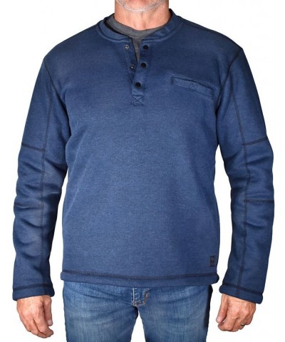 Men's Fleece Lined Rib Henley T-shirt Blue $31.80 T-Shirts