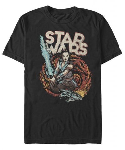Star Wars Men's Episode IX Rise of Skywalker Galaxy Rey T-shirt Black $15.40 T-Shirts