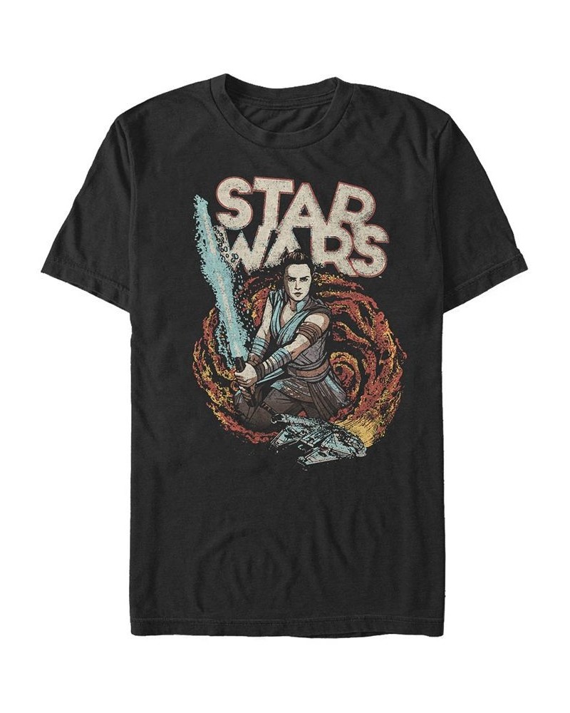 Star Wars Men's Episode IX Rise of Skywalker Galaxy Rey T-shirt Black $15.40 T-Shirts