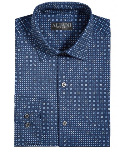 Men's Regular Fit Travel Ready Geo-Print Dress Shirt Blue $17.60 Dress Shirts
