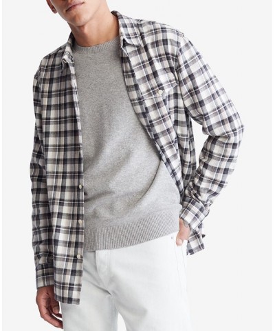 Men's Long-Sleeve Plaid Pocket Shirt White $22.70 Shirts